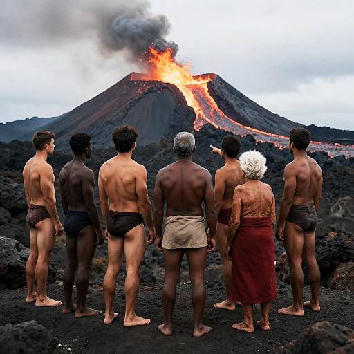 Epic Scene of Heroic Gathering at Volcano