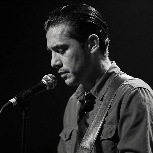 Monochrome Portrait of Singer with Guitar