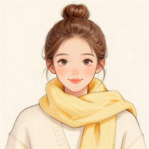 Illustration of Young Woman with Yellow Scarf