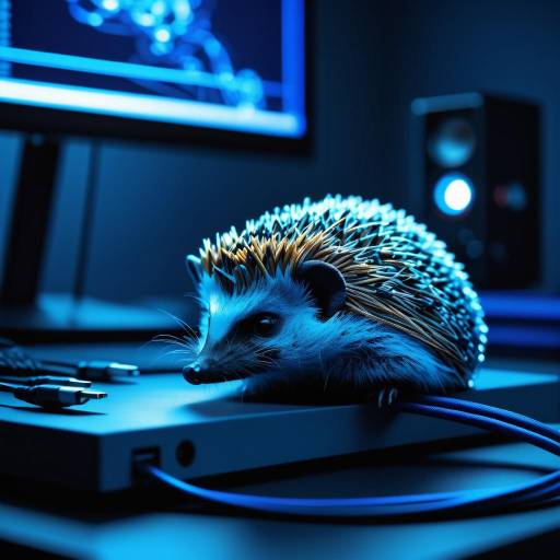 Hedgehog in a Cyberpunk Workspace