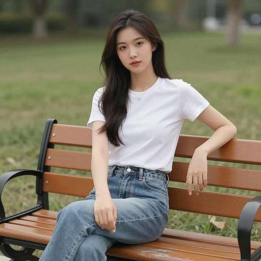 Young Woman Sitting on Park Bench