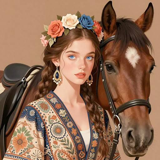 Young Woman and Horse Digital Illustration