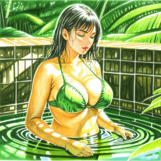 Woman in Green Bikini in Pool