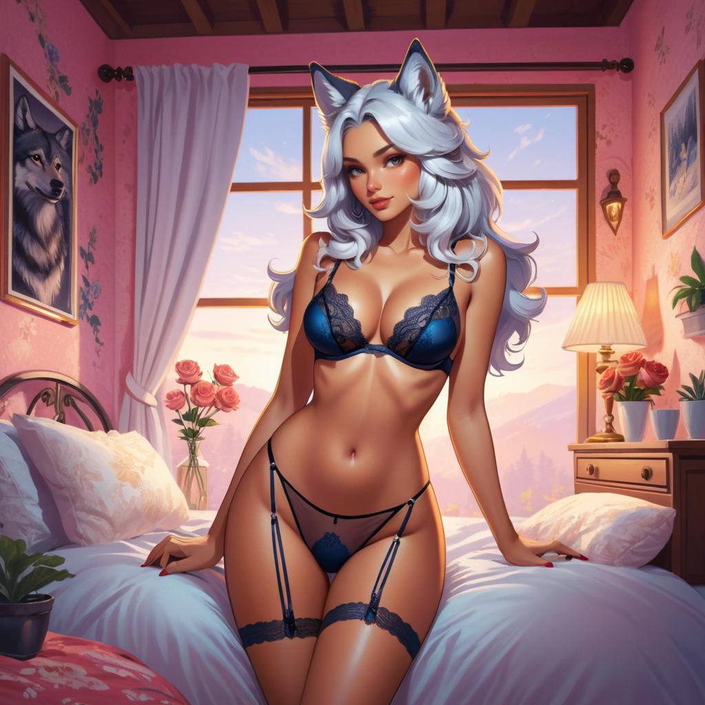 Ecchi Anthropomorphic Wolf in Cozy Setting