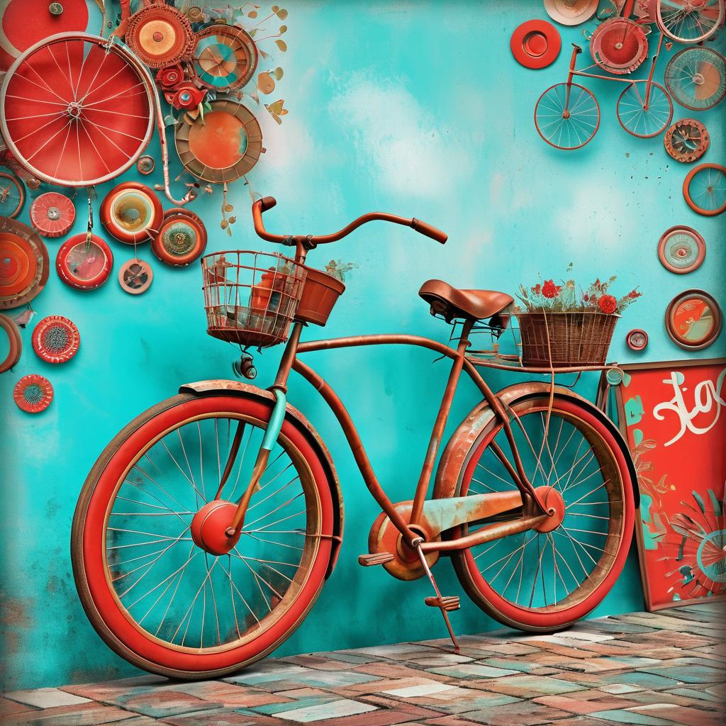 Whimsical Vintage Bicycle Art Poster