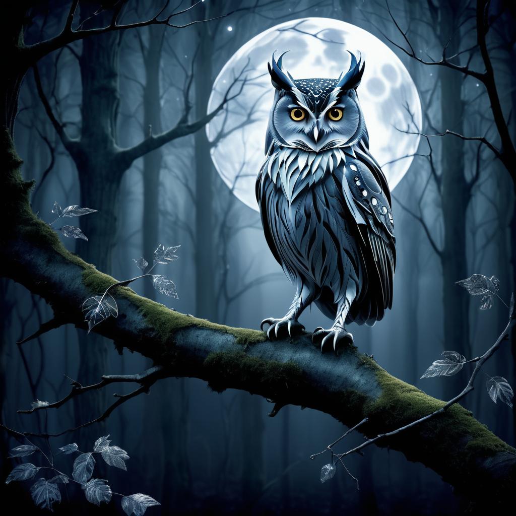 Mystical Owl in a Moonlit Forest