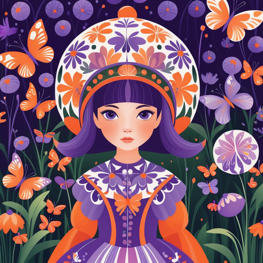 Dreamy Butterfly Girl in Garden Illustration