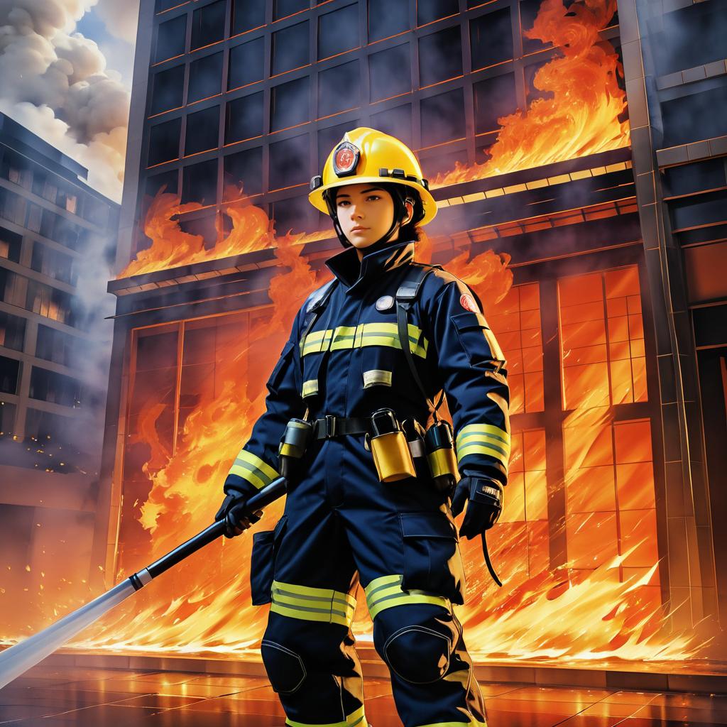 Heroic Firefighter in Anime Style