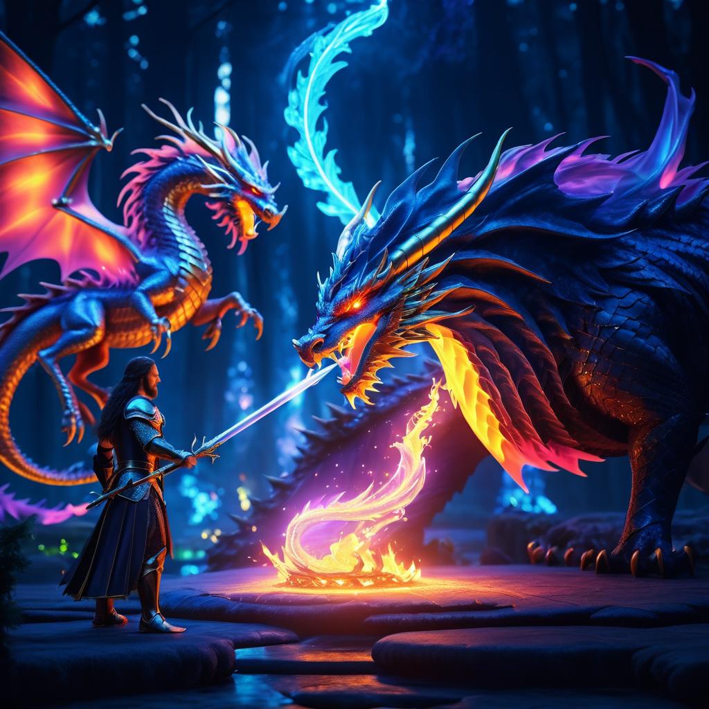 Epic Fantasy Duel with Dragon and Knight