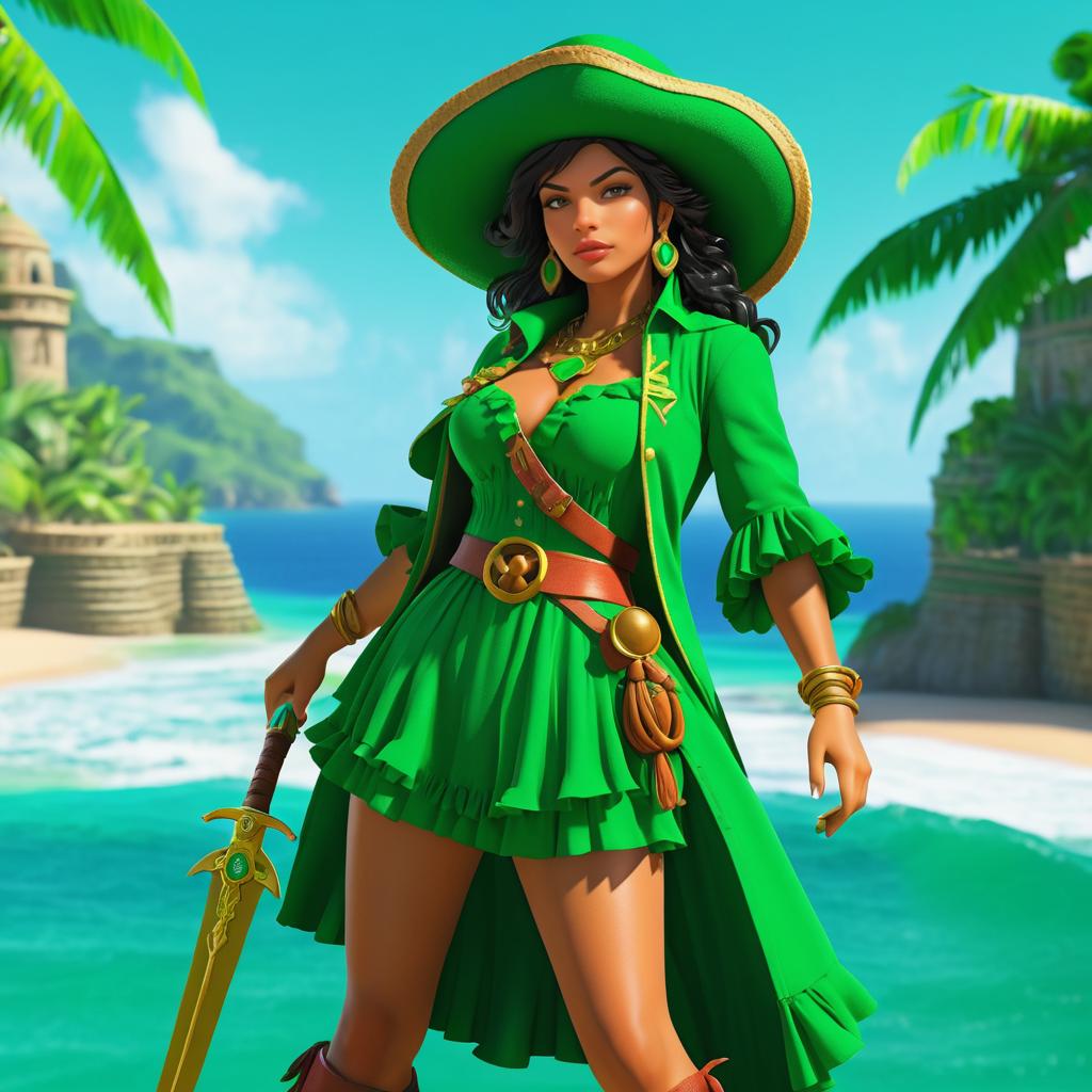 Emerald Green Latina Pirate Adventure Scene