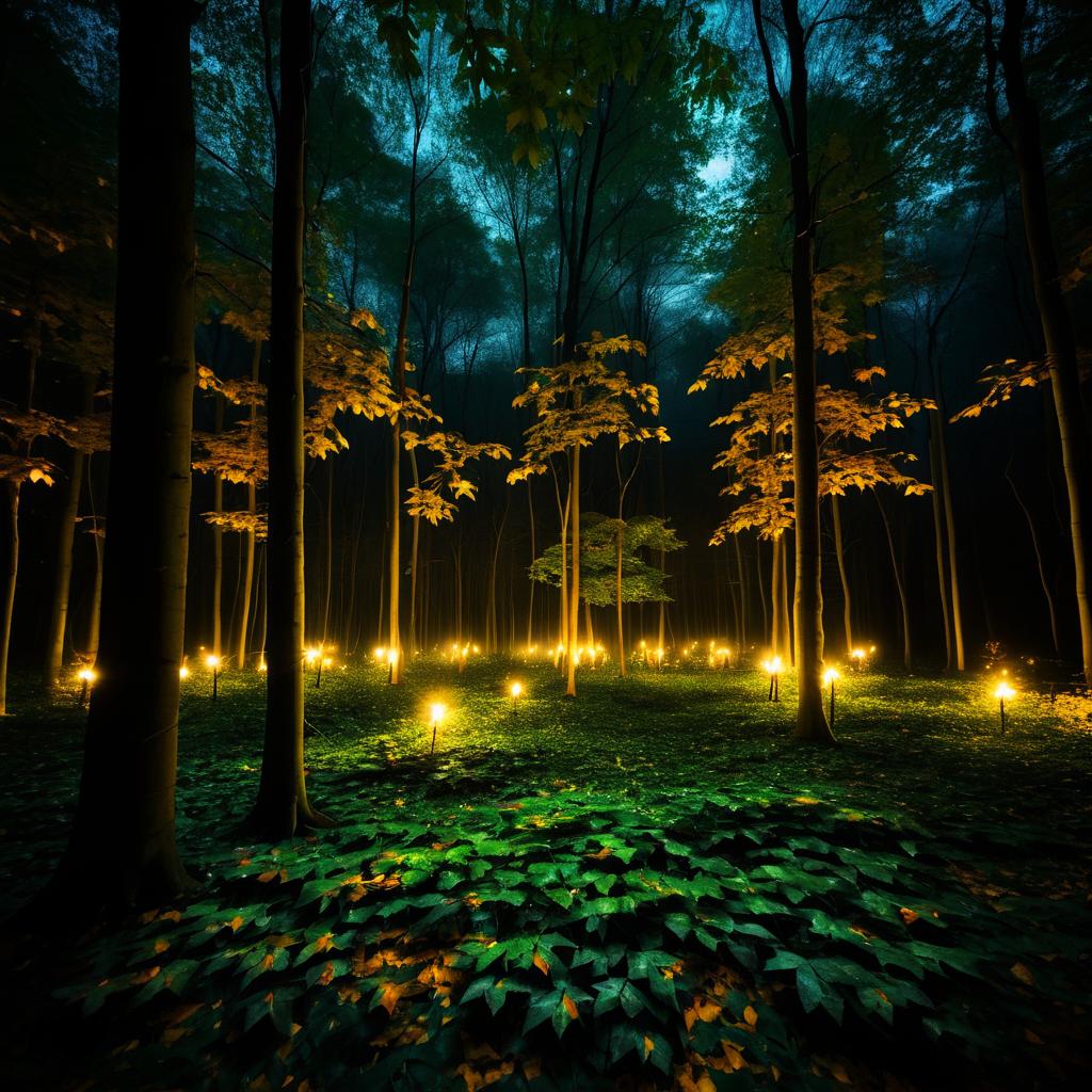 Nighttime Forest Lighting with Torches