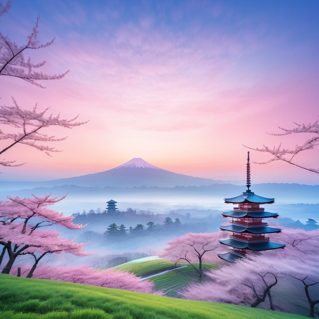 Ethereal Dawn in Cherry Blossom Japan