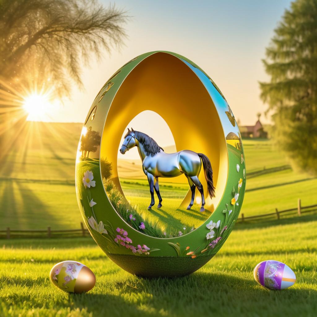 Whimsical Horse in Easter Egg Landscape