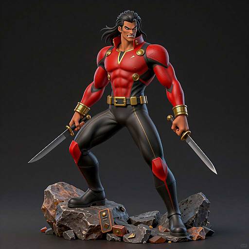 Intense Muscular Hero with Knives