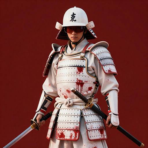White Armor Samurai Against Red Background