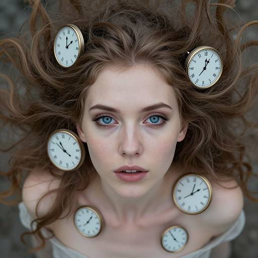 Enigmatic Woman with Surreal Time