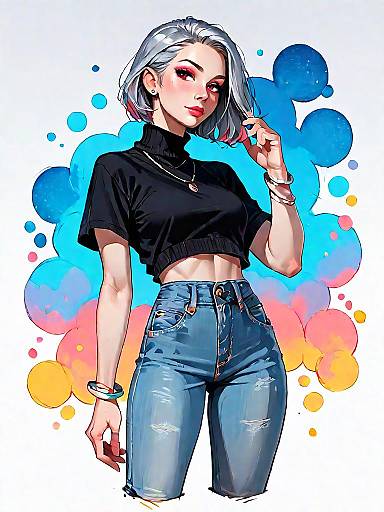 Stylish Young Woman in Casual Outfit Illustration