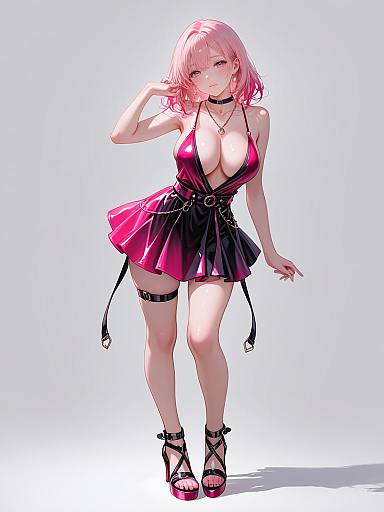 Chic Woman in Pink Mini Dress