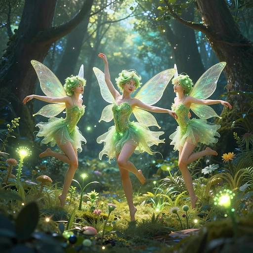 Mystical Green Fairies in Enchanted Forest