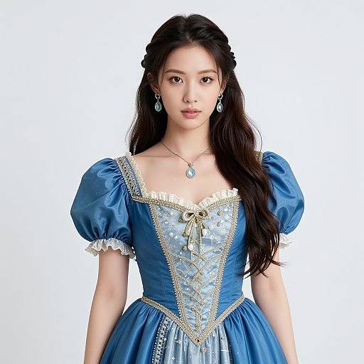 Realistic Portrait of Woman in Blue Gown