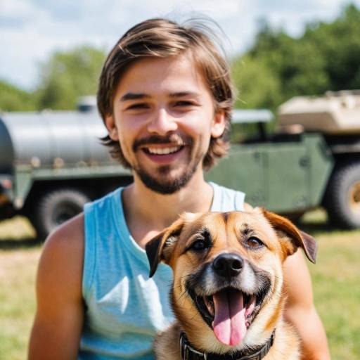 Man Smiling with Happy Dog Outdoors