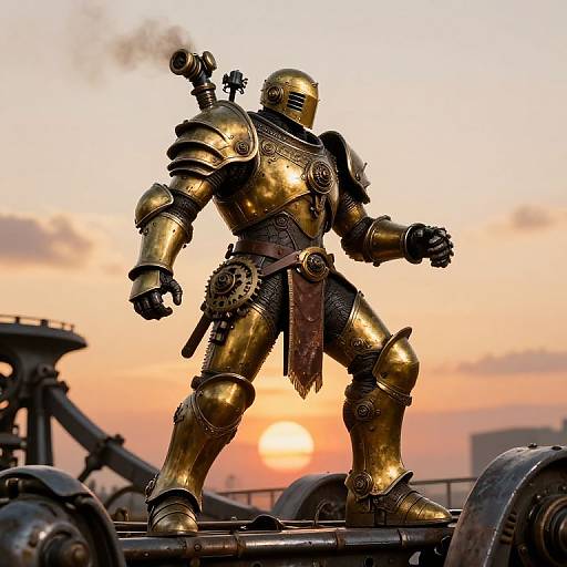 Steampunk Warrior on Mechanical Bridge