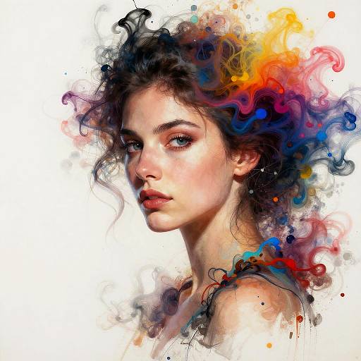 Vibrant Ink Swirl Woman Portrait