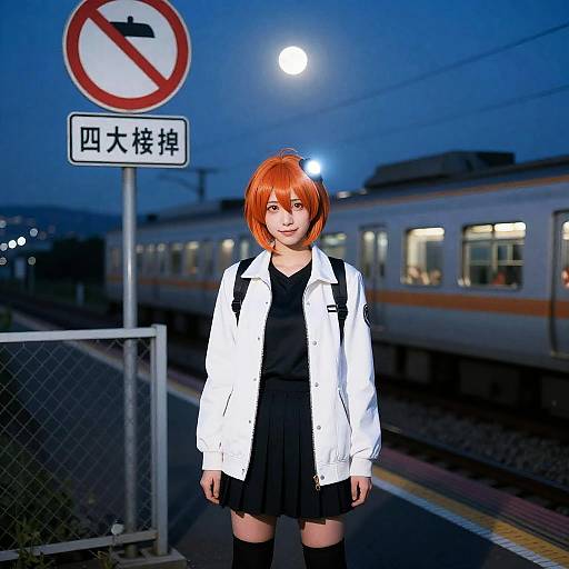 Adachi Rei at Night Train Platform