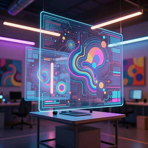 Futuristic Digital Art Studio with Holographic Canvases