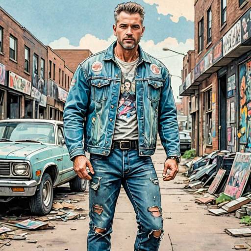 Middle-aged Man in Pastel Goth Denim Outfit