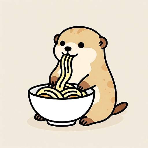 Vintage Cartoon Meerkat Eating Spaghetti