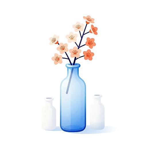 Minimalist Frosted Blue Bottle with Cherry Blooms