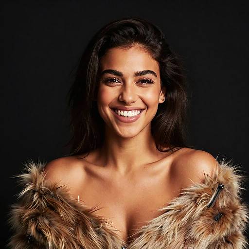 Smiling Woman in Fur-Trimmed Jacket