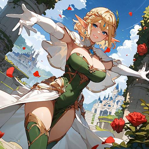 Mature Blonde Elf in Rose Garden