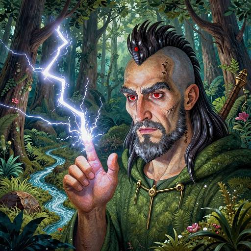 Sorcerer Casting Lightning in Elven Forest