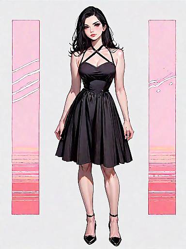 Chic Woman in Minimalist Black Dress