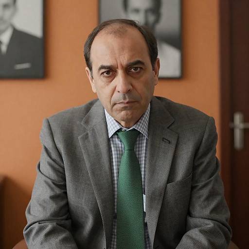 Serious Middle-Aged Man in Gray Suit