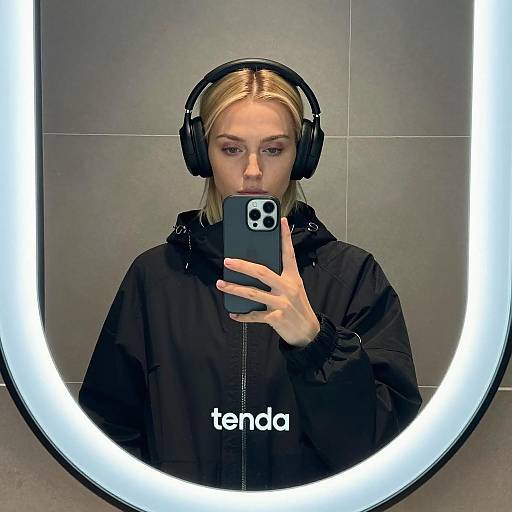 Woman Taking Mirror Selfie with Headphones