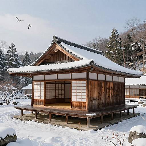 Cedar-Clad Minimalist Snowy Forest House