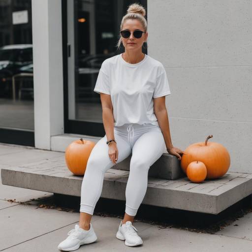 Woman in Athletic Wear with Pumpkins