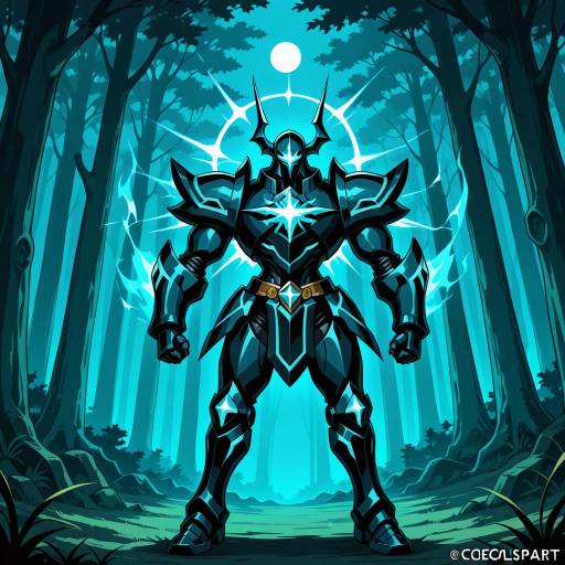 Celestial Deity in Moonlit Forest Clearing