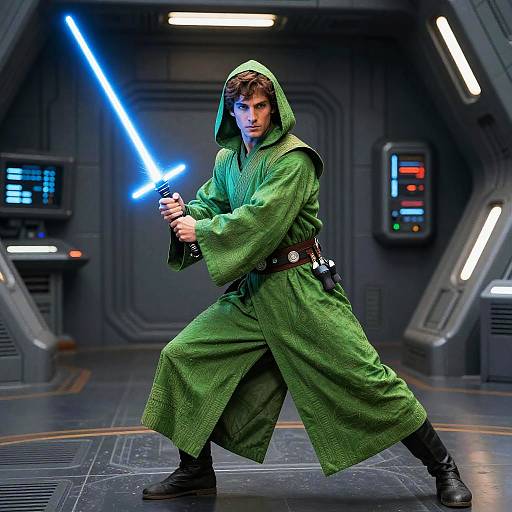 Heroic Jedi in Vibrant Starship