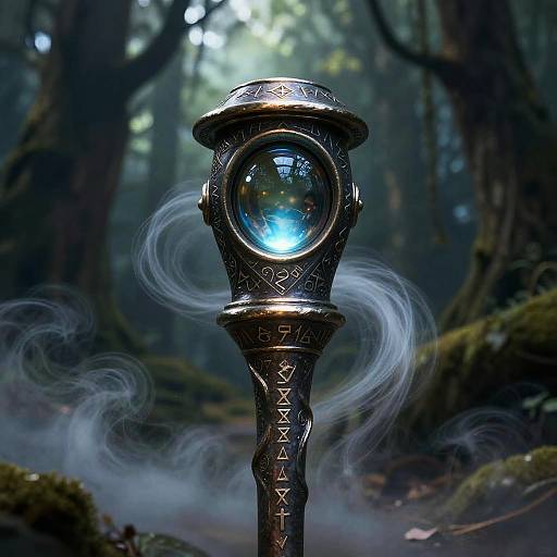 Enchanted Wizard Staff with Runic Eyepiece