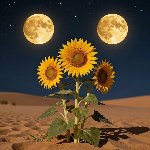 Sunflowers Under Twin Golden Moons