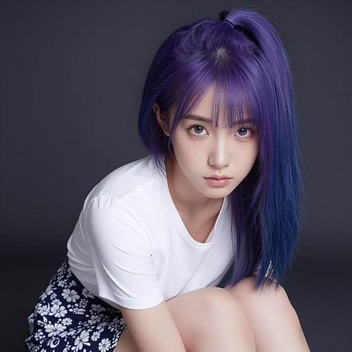 Photorealistic Portrait of Purple-Blue Hair Girl