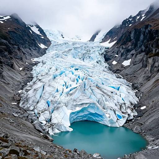 Glacier Cascades in Rugged Valley