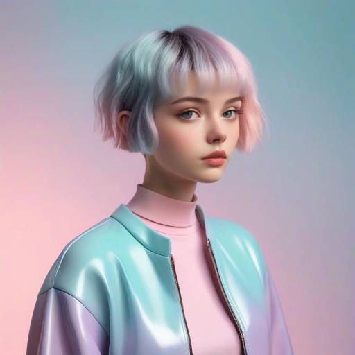 Young woman with pastel ombre bob haircut