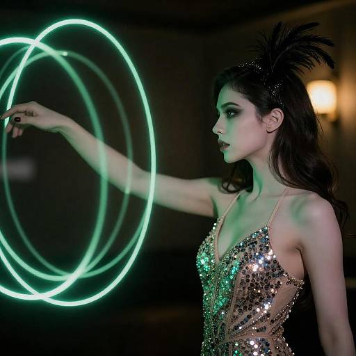 Sparkly Elegance with Neon Light Waves