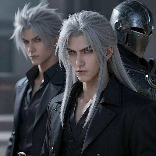 Silver Haired Duo with Armored Helmet