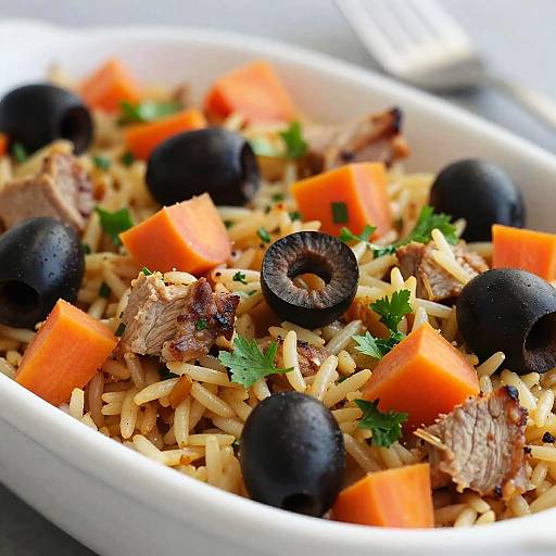 Close-Up Colorful Baked Rice Dish
